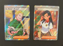 Lt. Surge’s Bargain & Eri - Pokemon TCG - 2 Card Lot (Full Art Ultra Rare Holo) - Image 1