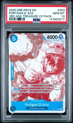 2025 ONE PIECE CARD TREASURE CAMPAIGN PACK PORTGAS D. ACE PSA 10 - Image 1