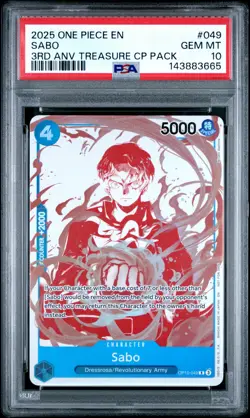2025 ONE PIECE 3RD ANV! ONE PIECE CARD TREASURE CAMPAIGN PACK #049 SABO PSA 10 - Image 1