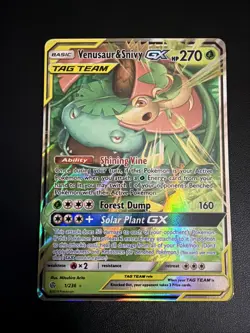 Pokemon TCG Venusaur and Snivy GX Card 1/236 Tag Team Cosmic Eclipse - Image 1