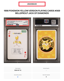 1998 Bellsprout Jack-o-Diamonds Pokemon Yellow Playing Card JP - PSA 10 - POP 4! - Image 4