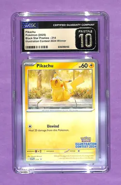 CGC Pristine 10 Pikachu Pokemon Card #214 Black Star Promo Illustration Contest - Image 1