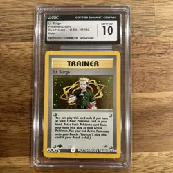CGC 10 GEM MINT Lt. Surge Gym Heroes 1st Edition 17/132 Holo SWIRL Pokemon Card - Image 1