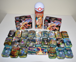 Pokemon Tin Lot of 30 Assorted Sizes Empty Metal Tin Card Storage - Image 1