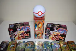 Pokemon Tin Lot of 30 Assorted Sizes Empty Metal Tin Card Storage - Image 2