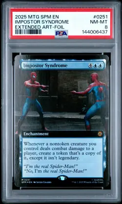 2025 MTG MARVEL'S SPIDER-MAN EXTENDED ART-FOIL #0251 IMPOSTOR SYNDROME PSA 8 - Image 1