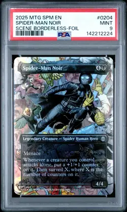 2025 MTG MARVEL'S SPIDER-MAN SCENE BORDERLESS-FOIL #0204 SPIDER-MAN NOIR PSA 9 - Image 1