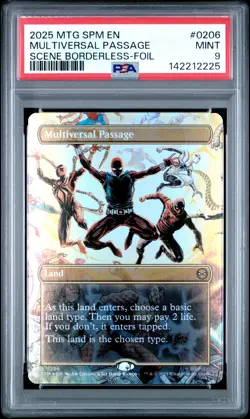 2025 MTG MARVEL'S SPIDER-MAN SCENE BORDERLESS-FOIL MULTIVERSAL PASSAGE PSA 9 - Image 1