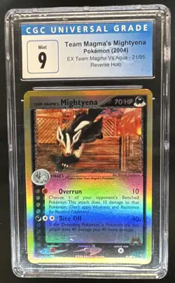 2004 Pokemon EX Team Magma Vs Aqua Team Magma's Mightyena Reverse Holo #21 CGC 9 - Image 1