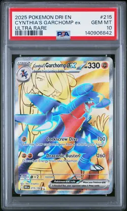 2025 POKEMON DRI EN-DESTINED RIVALS ULTRA RARE #215 CYNTHIA'S GARCHOMP EX PSA 10 - Image 1