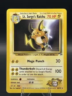 Pokemon TCG Lt. Surge's Raichu Gym Heroes 28/132 Rare Card - Image 1