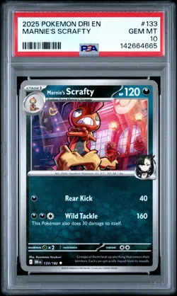 2025 POKEMON DRI EN-DESTINED RIVALS #133 MARNIE'S SCRAFTY PSA 10 - Image 1