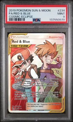 2019 POKEMON SUN & MOON COSMIC ECLIPSE #234 FULL ART/RED & BLUE PSA 9 - Image 1