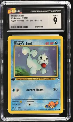 CGC MINT 9 Pokemon Misty's Seel 88/132 2000 Gym Heroes 1st Edition - Image 1
