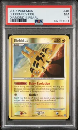 2007 POKEMON DIAMOND & PEARL #48 ELEKID-REVERSE FOIL PSA 7 - Image 1