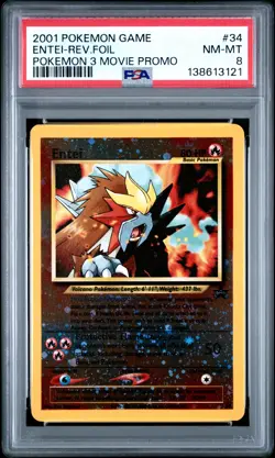 2001 POKEMON GAME MOVIE POKEMON 3 MOVIE PROMO #34 ENTEI-REVERSE FOIL PSA 8 - Image 1