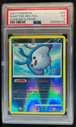 2007 Pokemon Diamond & Pearl Mantyke Reverse Holo #55/130 PSA 5 - Image 1