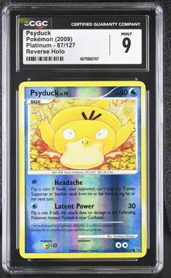 CGC 9 MINT Psyduck 2009 Platinum 87/127 Reverse Holo Pokemon Card - Image 1