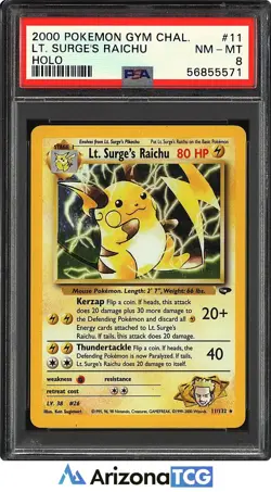 Pokemon 2000 Lt. Surge's Raichu 11 Holo Gym Challenge PSA 8 - Image 1