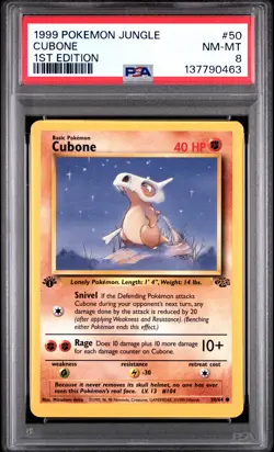 1999 POKEMON JUNGLE 1ST ED #50 CUBONE PSA 8 - Image 1