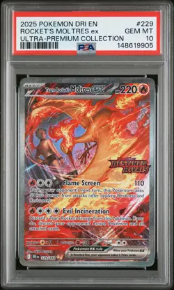 2025 POKEMON DRI EN-DESTINED RIVALS #229 TEAM ROCKET'S MOLTRES EX PSA 10 - Image 1