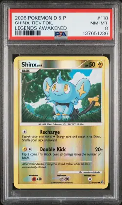 2008 POKEMON DIAMOND & PEARL LEGENDS AWAKENED #118 SHINX-REVERSE FOIL PSA 8 - Image 1