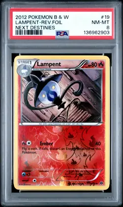 2012 POKEMON B&W NEXT DESTINIES #19 LAMPENT-REVERSE FOIL PSA 8 - Image 1