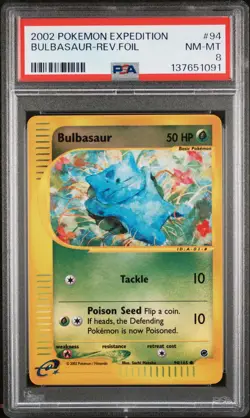 2002 POKEMON EXPEDITION #94 BULBASAUR-REVERSE FOIL PSA 8 - Image 1