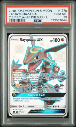 2018 POKEMON SUN & MOON CELESTIAL STORM #177A FULL ART/RAYQUAZA GX PSA 10 - Image 1