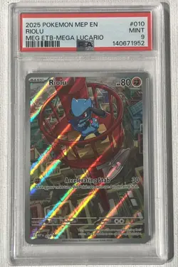 2025 POKEMON MEGA EVOLUTION ETB PROMO #010 RIOLU PSA 9 - Image 1