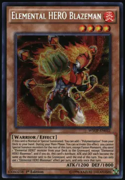Yu-Gi-Oh! Elemental HERO Blazeman WSUP-EN032 Prismatic Secret Rare 1st Edition - Image 1