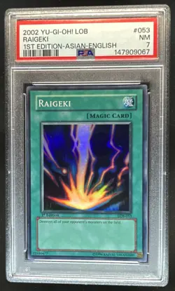 2002 Yu-Gi-Oh! Legend of Blue Eyes White Dragon 1st Raigeki #LOB-053 PSA 7 - Image 1