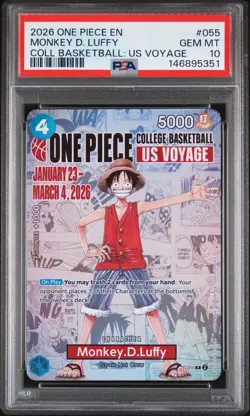 2026 ONE PIECE PROMOS COLLEGE BASKETBALL US VOYAGE MONKEY D. LUFFY PSA 10 - Image 1