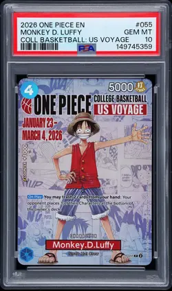 2026 ONE PIECE PROMOS ONE PIECE COLLEGE BK: US VOYAGE MONKEY D. LUFFY PSA 10 - Image 1