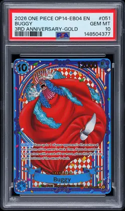 2026 ONE PIECE EB04-THE AZURE SEA'S SEVEN 3RD ANNIVERSARY-GOLD #051 BUGGY PSA 10 - Image 1