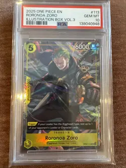 2025 ONE PIECE PROMOS ILLUSTRATION BOX VOL 3 Op07 113 RORONOA ZORO PSA 10 - Image 1