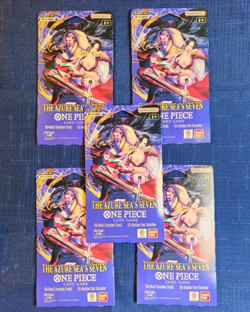 5x One Piece OP14 -THE AZURE SEA’S SEVEN -Sleeved Blister Booster Packs Lot of 5 - Image 1