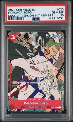 2024 ONE PIECE ENGLISH VERSION 1ST ANV SET #025 RORONOA ZORO PSA 10 - Image 1