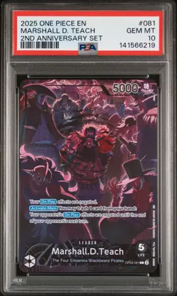 2025 ONE PIECE ENGLISH VERSION 2ND ANNIVERSARY SET #081 MARSHALL D. TEACH PSA 10 - Image 1