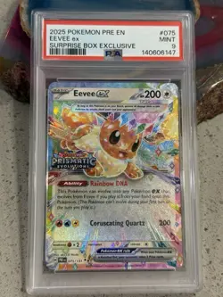 Eevee EX Prismatic Evolution Stamped Promo Card 075/131 Surprise Box PSA 9 Mint - Image 1
