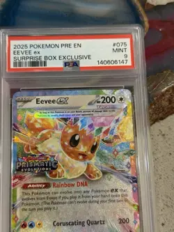 Eevee EX Prismatic Evolution Stamped Promo Card 075/131 Surprise Box PSA 9 Mint - Image 3