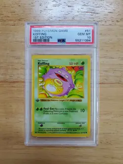 Pokemon PSA 10 GEM MINT 1999 Koffing 1st Edition Base Set Shadowless Card - Image 1