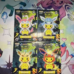 4 Card Holo Poncho Eeveelution Pikachus With Flareon Sylveon & More - Image 1