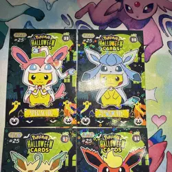 4 Card Holo Poncho Eeveelution Pikachus With Flareon Sylveon & More - Image 3