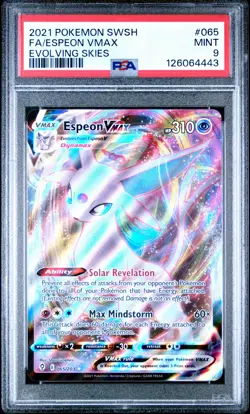 2021 POKEMON SWORD & SHIELD EVOLVING SKIES #065 FULL ART/ESPEON VMAX PSA 9 - Image 1