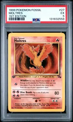 1999 POKEMON FOSSIL 1ST EDITION #27 MOLTRES PSA 5 - Image 1