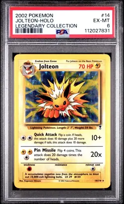 2002 POKEMON LEGENDARY COLLECTION JOLTEON HOLO #14 PSA 6 - Image 1