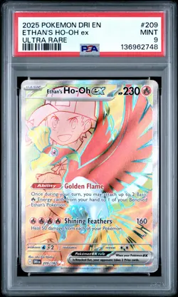 2025 POKEMON DRI EN-DESTINED RIVALS ULTRA RARE #209 ETHAN'S HO-OH EX PSA 9 - Image 1