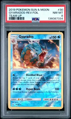 2019 POKEMON SUN & MOON TEAM UP #30 GYARADOS-REVERSE FOIL PSA 8 - Image 1