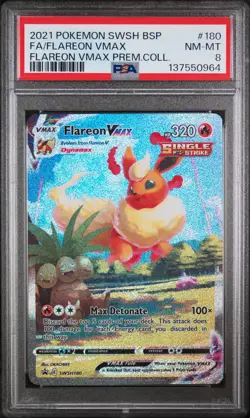 2021 POKEMON SWSH PREMIUM COLLECTION #180 FULL ART/FLAREON VMAX PSA 8 - Image 1